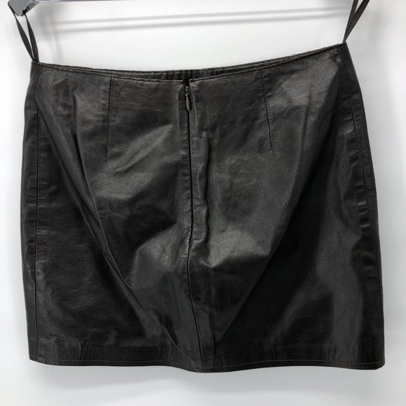 Theory Size 2 Leather Black Brown Chocolate Dark Brown Mini Skirt - Picture 12 of 16